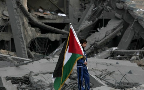 طفل يحمل علم فلسطين